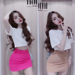 Set áo croptop basic + chân váy midi siêu hot lh52
