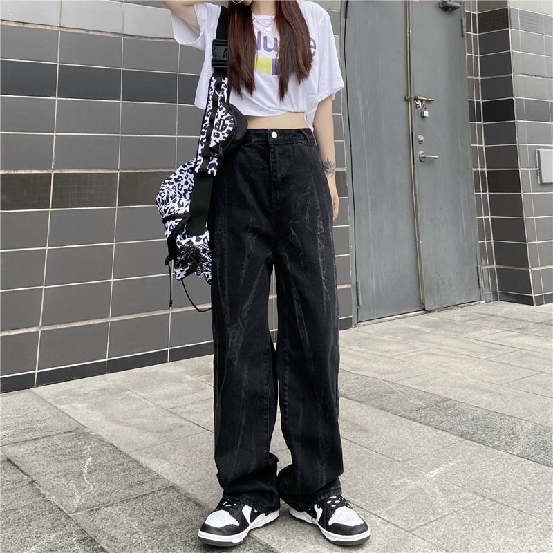 ❖Quần Jean Đen Ống Rộng Phong Cách Retro Đường Phố Hàn Quốc Thời Trang Xuân Thu Cho Nữ