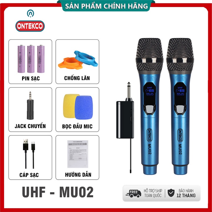 Bộ Micro Không dây ONTEKCO MU02 (Xanh) | E6S | E6 Cao cấp, Hát Karaoke với Amply &amp; Loa kéo - Bảo hành 12 Tháng