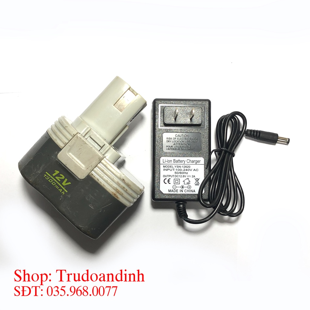 Pin RYOBI 12v 6cell dung lượng 4Ah - kèm Adapter 12v 2A có đèn led báo đầy