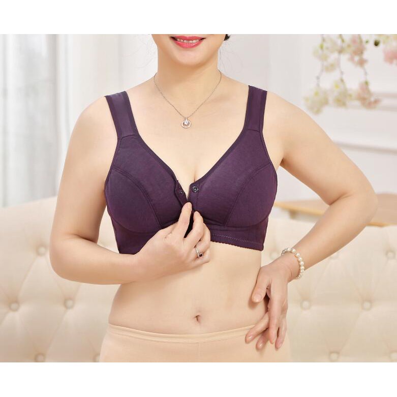 Áo Lót cotton Mềm Mại Cài Khóa Trước Không Gọng Thép Kích Thước 36-46 Cho Phụ Nữ Trung Niên