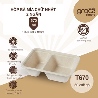 [HÀNG CHÍNH HÃNG] Hộp bã mía 2 ngăn (670ml) (GRACZ - THÁI LAN)