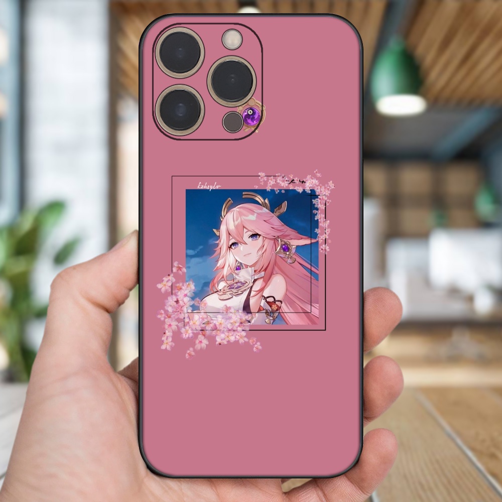 Ốp lưng iPhone 13 Pro dẻo đen cạnh vuông in hình Yae Miko Genshin Impact