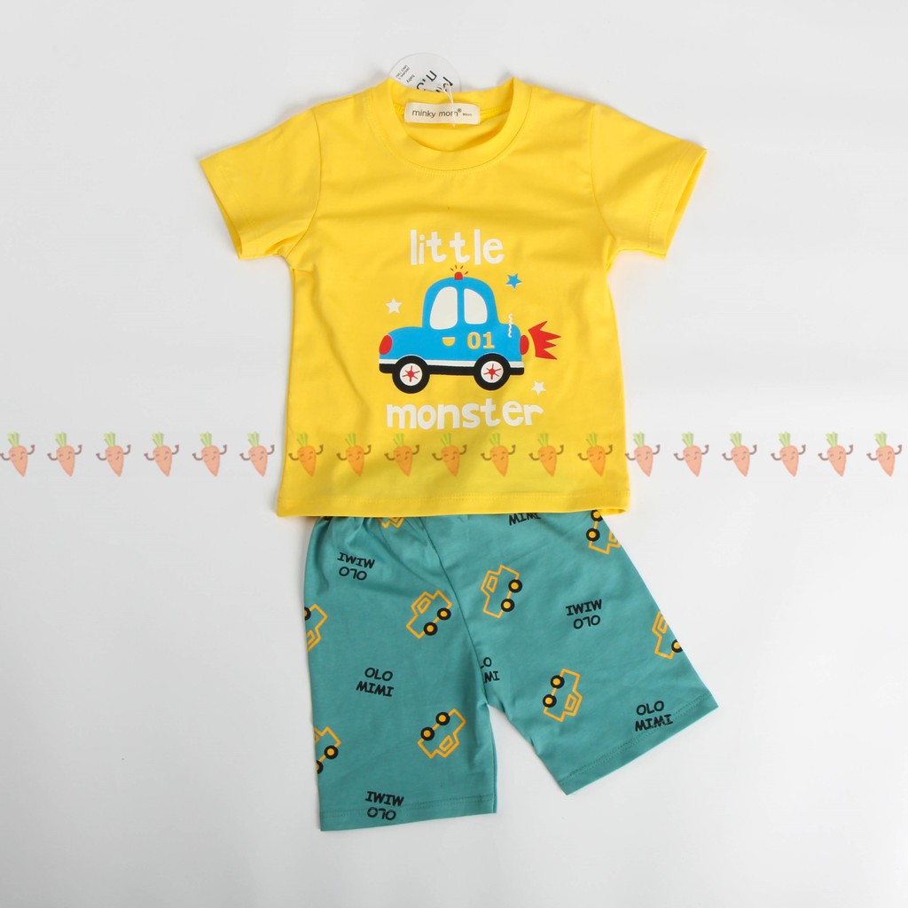 [SALE] Bộ Cộc Tay Cho Bé Minky Mom Vải Cotton 100% Họa Tiết Giao Thông, Đồ Bộ Bé Trai Bé Gái Mặc Nhà Mùa Hè MKM2111