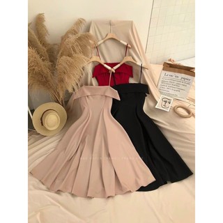 ĐẦM DỰ TIỆC 2 DÂY DÁNG XOÈ CỰC SANG