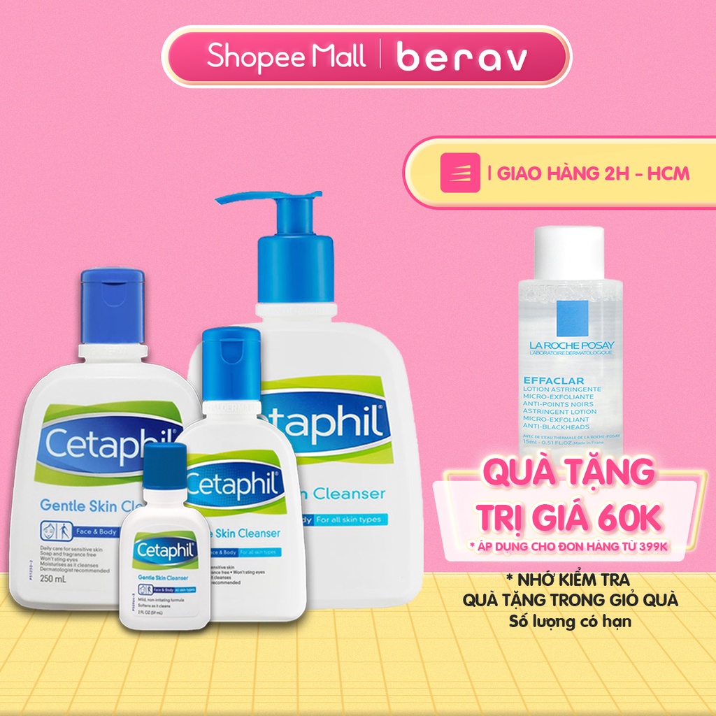 SỮA RỬA MẶT CETAPHIL Gentle Skin Cleanser Làm Sạch Dịu Nhẹ cho Da Nhạy Cảm 500ml/125ml