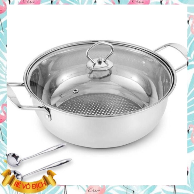 Nồi Lẩu Nắp Kính 30cm, Nồi Ăn Lẩu 1 Đáy Dùng Cho Bếp Từ Và Hồng Ngoại Ngaitum1794