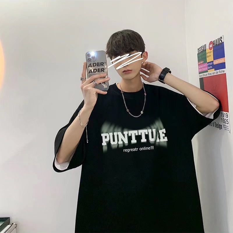 Áo Thun Dáng Rộng Cổ Tròn In Chữ Thời Trang Mùa Hè Phong Cách Hàn Quốc Cho Nam Giới Size M-5XL