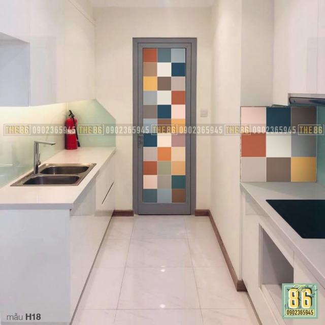 Decal gạch bông dán cửa màu trơn