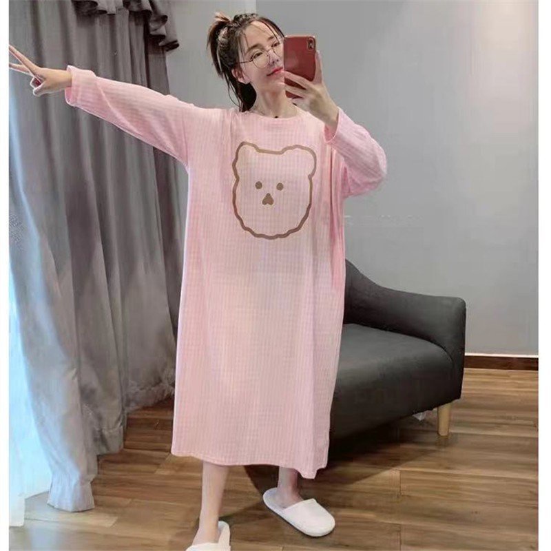 Váy Ngủ caro hình gấu cute siêu mát DN02