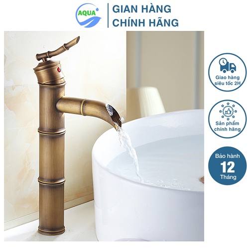 Vòi Nước Lavabo Nóng Lạnh AQUA AV41 Chất Liệu Đồng Với Thiết Kế Trang Trí Cây Tre Cổ Điển