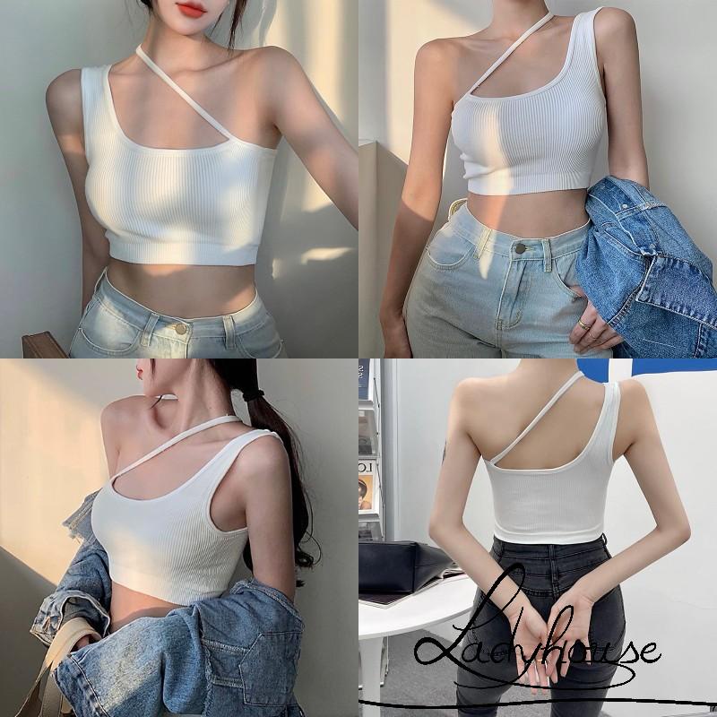 Áo lót thể thao không tay có đệm ngực một bên vai dáng ôm dành cho bạn nữ