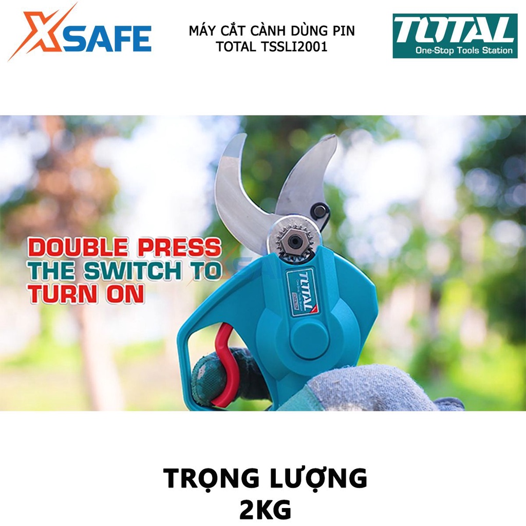 Máy cắt cành dùng pin TOTAL TSSLI2001 mô tơ không chổi than, điện thế 20V, đường kính cắt 20-30mm, không kèm pin sạc