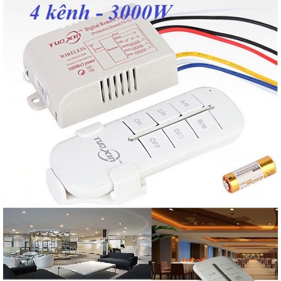 Công tắc điều khiển từ xa 4 kênh TUOXIN - Hàng chất lượng cao TUOXIN- có loại 1 khiển có loại 2 khiển
