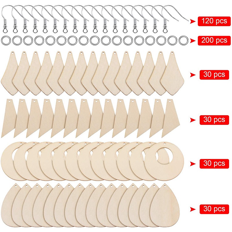Bộ 120 Mặt Gỗ Tự Làm Trang Sức Với 120 Móc