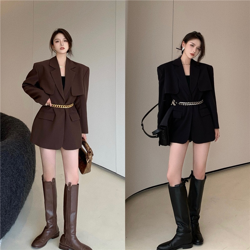 (Hàng Đẹp)Áo blazer thu đông thắt đai phong cách Hàn Quốc-HC498.Ảnh thật 4 hình cuối