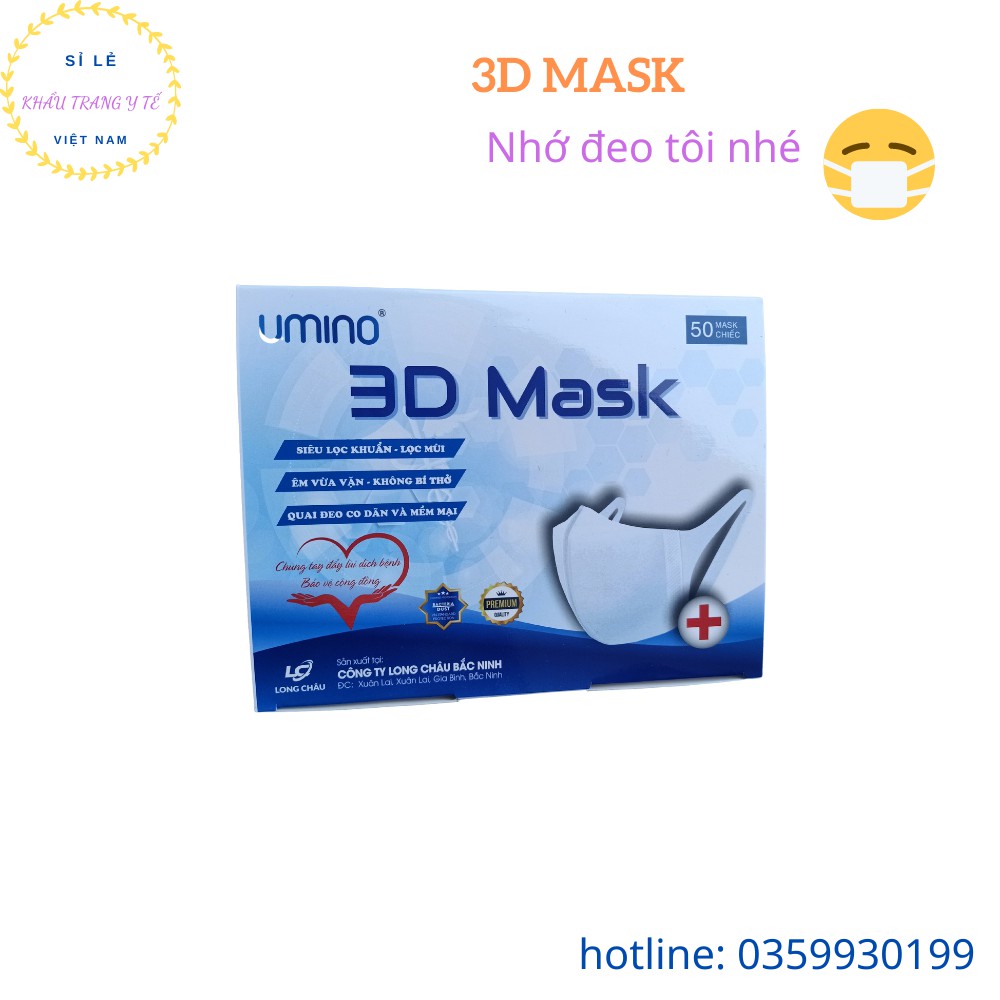 [UMINO MASK] Khẩu Trang Y Tế Khẩu Trang 3D Kháng Khuẩn Cao Cấp Hộp 50 Chiếc Màu Trắng