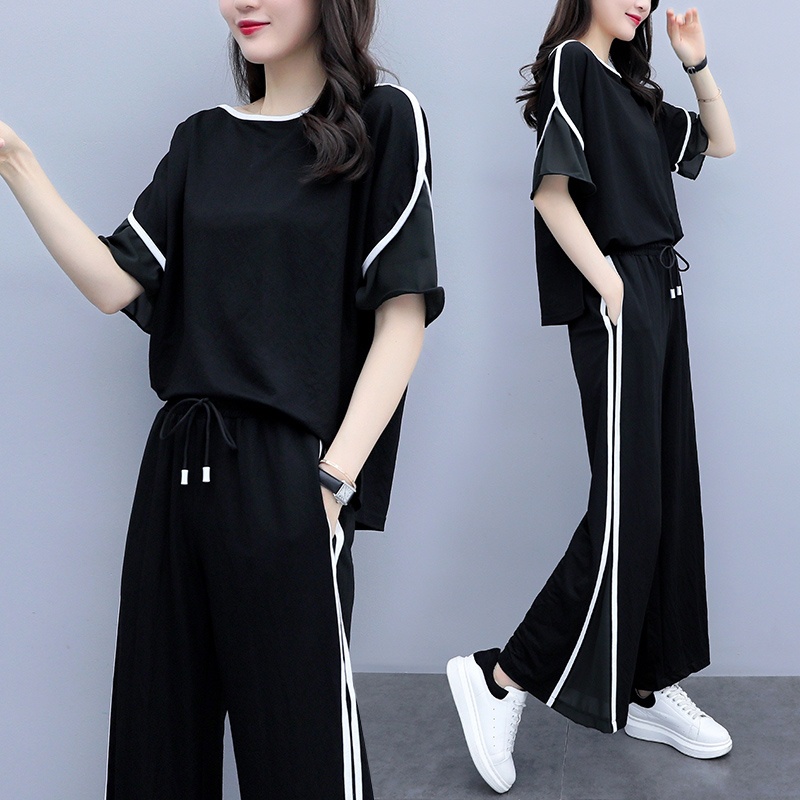 Set Đồ Thể Thao Plus Size Ống Rộng Phong Cách Phương Tây Thời Trang Mùa Hè Cho Nữ