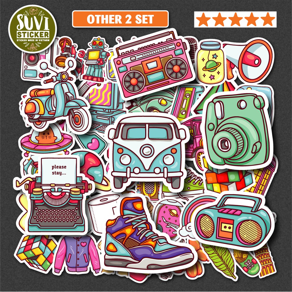 50 Sticker Nhiều Thể Loại 2 chống nước sticker dán laptop, điện thoại, đàn guitar, mũ bảo hiểm, vali. MSP: K01
