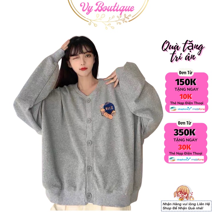 Áo Nỉ Cardigan Riiz Cúc Cài Phong Cách Hàn Quốc