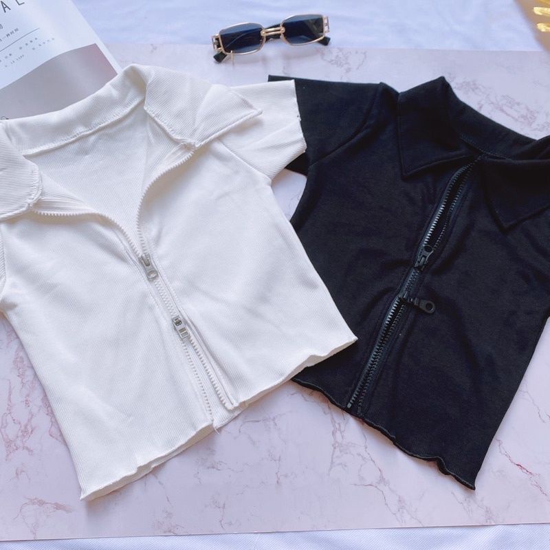 Áo Croptop MIRA.CLOSET Khoá Kéo 2 Đầu A5029