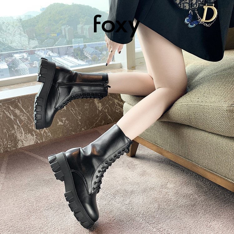 Giày Boots Nữ Cổ Cao Giày Martin FOXY Đế Tăng Chiều Cao Buộc Dây Kéo Khoá Phong Cách Gợi Cảm - FOX031 | BigBuy360 - bigbuy360.vn