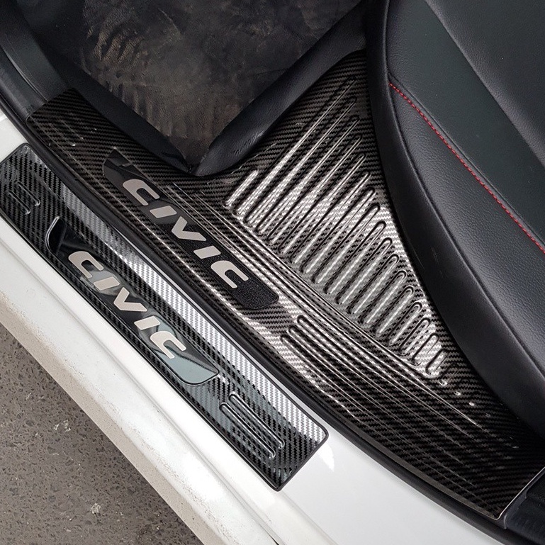 Ốp Bậc Cửa, Nẹp bước chân trong ngoài CARBON Xe Honda CIVIC 2016-2021 vân cacbon cao cấp