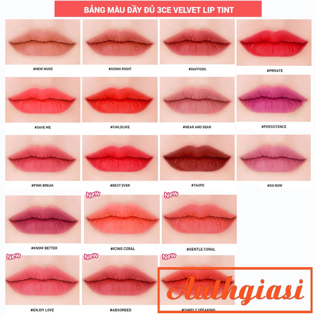 Son kem lì 3CE Stylenanda Velvet Lip Tint nhiều màu Siêu Hot | Thế Giới Skin Care