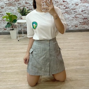 Chân Váy Ngắn Túi Hộp Phối Sọc