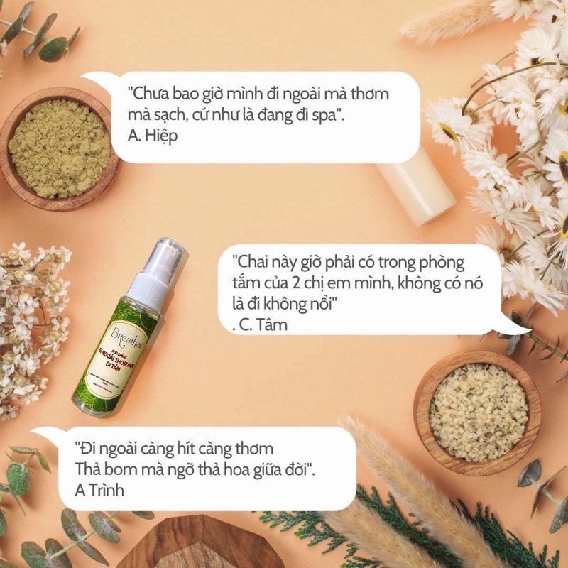 (Che tên) Xịt thơm ngăn mùi toilet Breathe giúp đi ngoài thơm hơn đi tắm 30ml