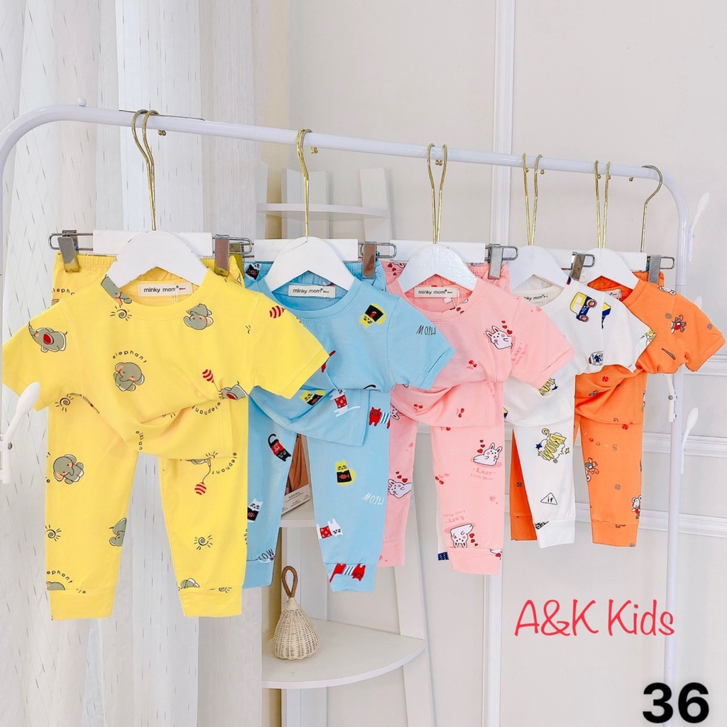 Bộ tay ngắn quần dài,lạnh minky mom mịn mát in hoạt hình cho bé trai , gái size 8-30kg M36