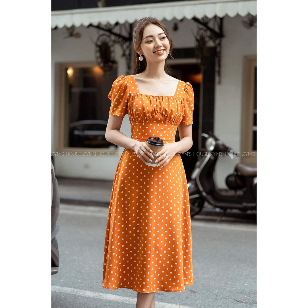 ĐẦM CHẤM BI CỔ VUÔNG SANG CHẢNH