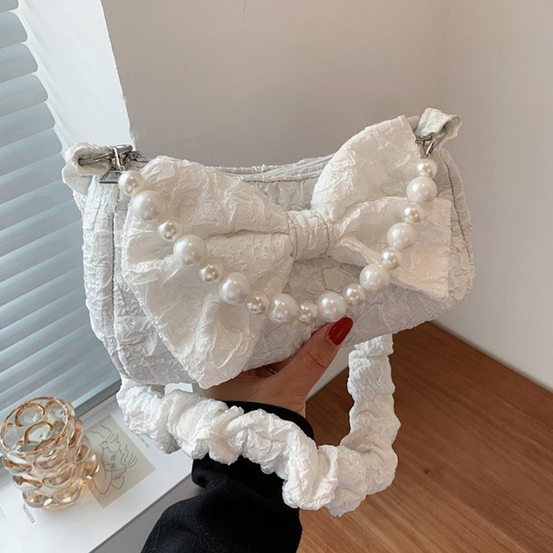 Túi Đeo Chéo Đựng Điện Thoại Đính Nơ Ngọc Trai Giả Thời Trang Cho Nữ