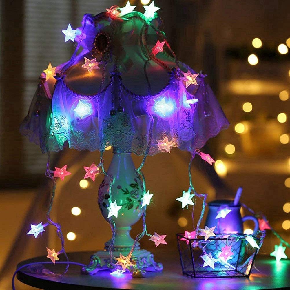 Dây đèn led dài 2.5m gồm 20 bóng hình ngôi sao/ bông tuyết trang trí Giáng Sinh