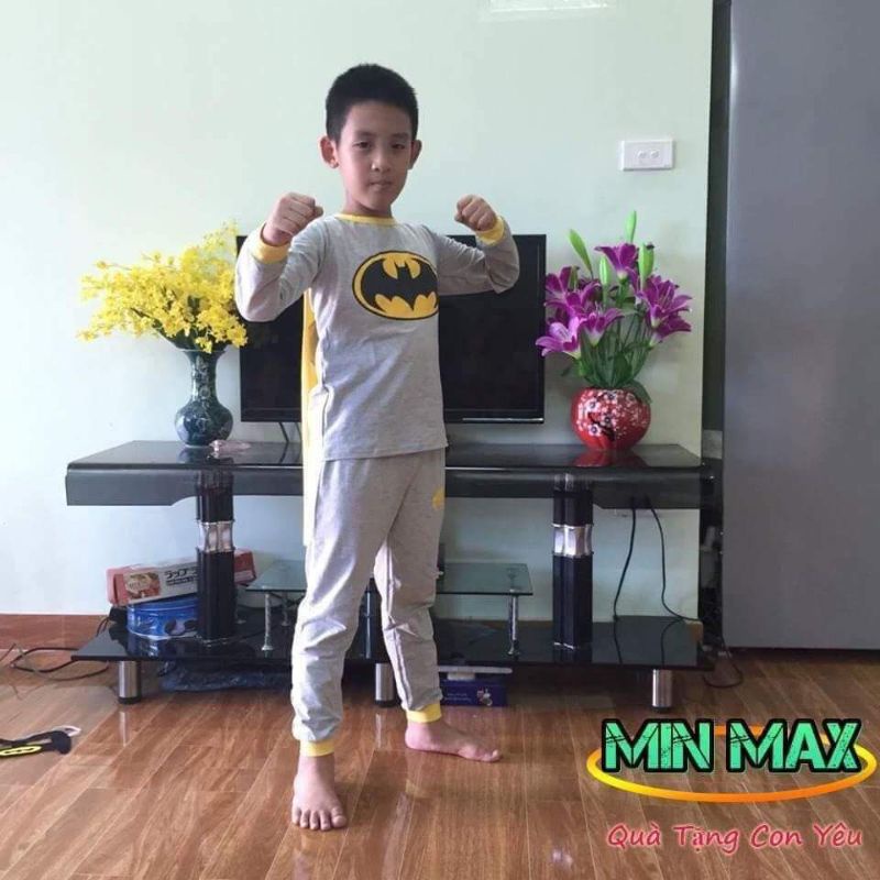 Quần áo trẻ em - Bộ thu đông chất cotton 100% dài tay hình người nhện Batman