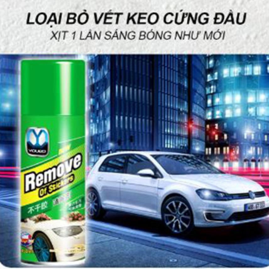 Bình xịt tẩy keo Remove 450ml - Tẩy sạch vết decal, nhựa đường, dầu mỡ, nhựa cây ..Kính vỏ xe Ô Tô, mặt gỗ, nền gạch