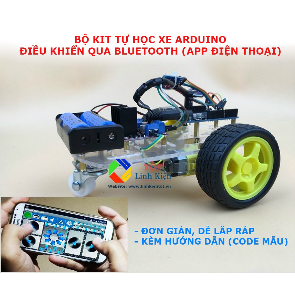 Bộ Xe Thực Hành Arduino Điều Khiển Bluetooth DIY - KIT Tự Học Arduino