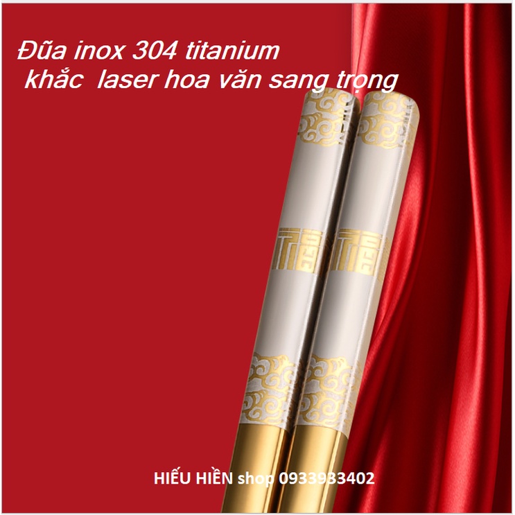 Set 2 đôi Đũa INOX 304 Mạ TiTan Vàng- Xám Chống Trượt Phong Cách Nhật Hàn - Đũa Cao Cấp Hoa Văn Sang Trọng.