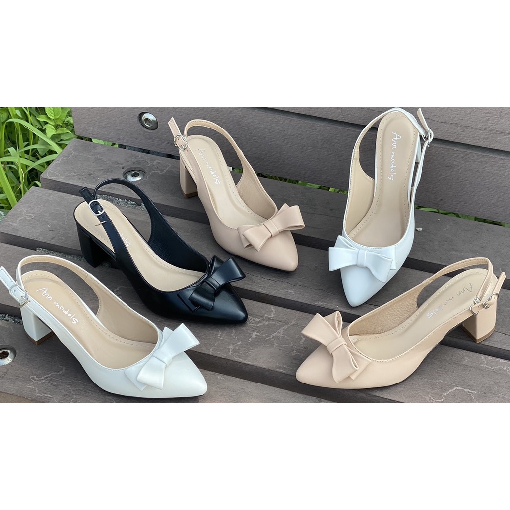 Giày sandal nữ cao gót Anna slingback vintage quai hậu mũi nhọn bít mũi gót nhọn 5 phân phối nơ Hàn Quốc _A064