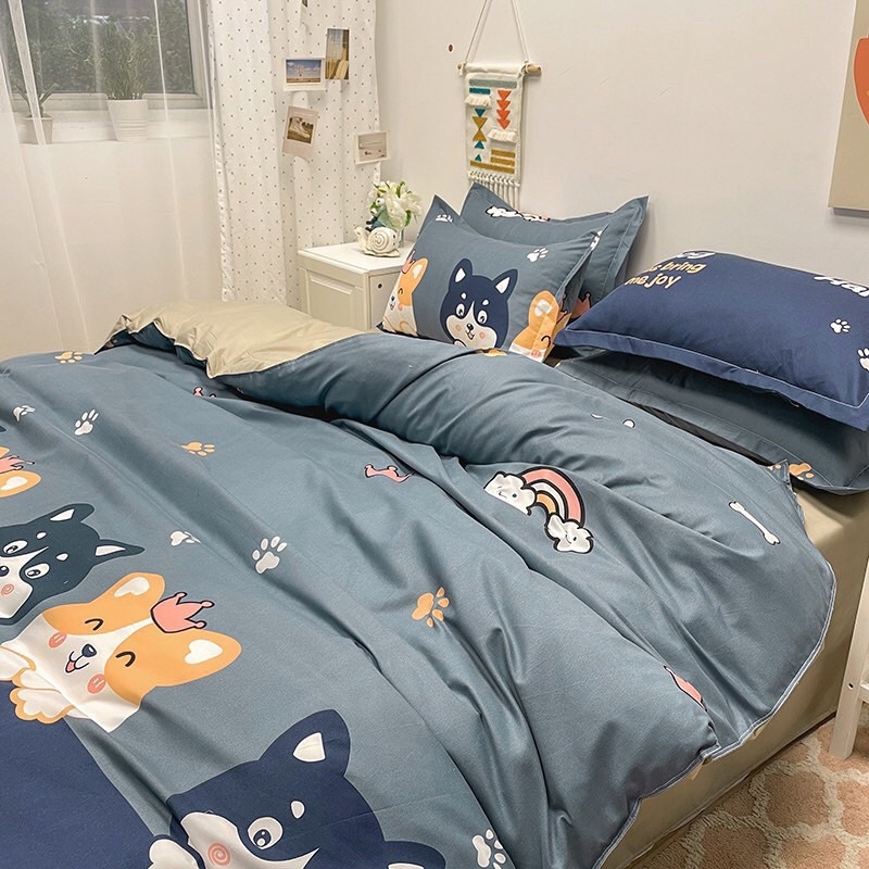 Bộ chăn ga gối Cotton poly Bo Decor Quả hot dog , vỏ chăn mền, drap nệm và 2 vỏ gối