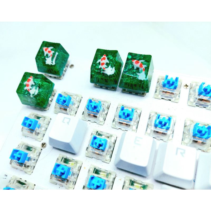 Keycap cá koi nền lá đậm trang trí bàn phím cơ gaming