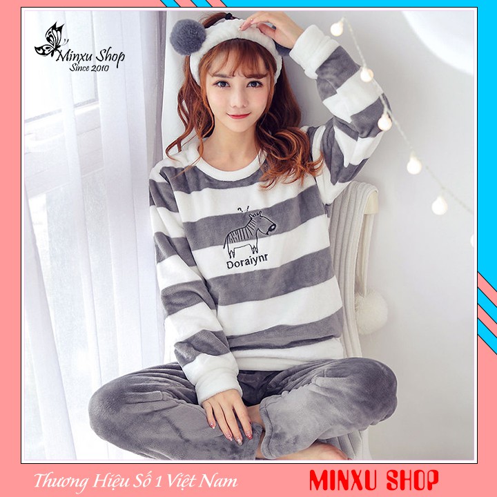 Bộ ngủ, bộ mặc nhà nữ băng lông siêu mềm mại, ấm áp, mặc lại dễ thương, mùa đông ôm như ôm gấu
