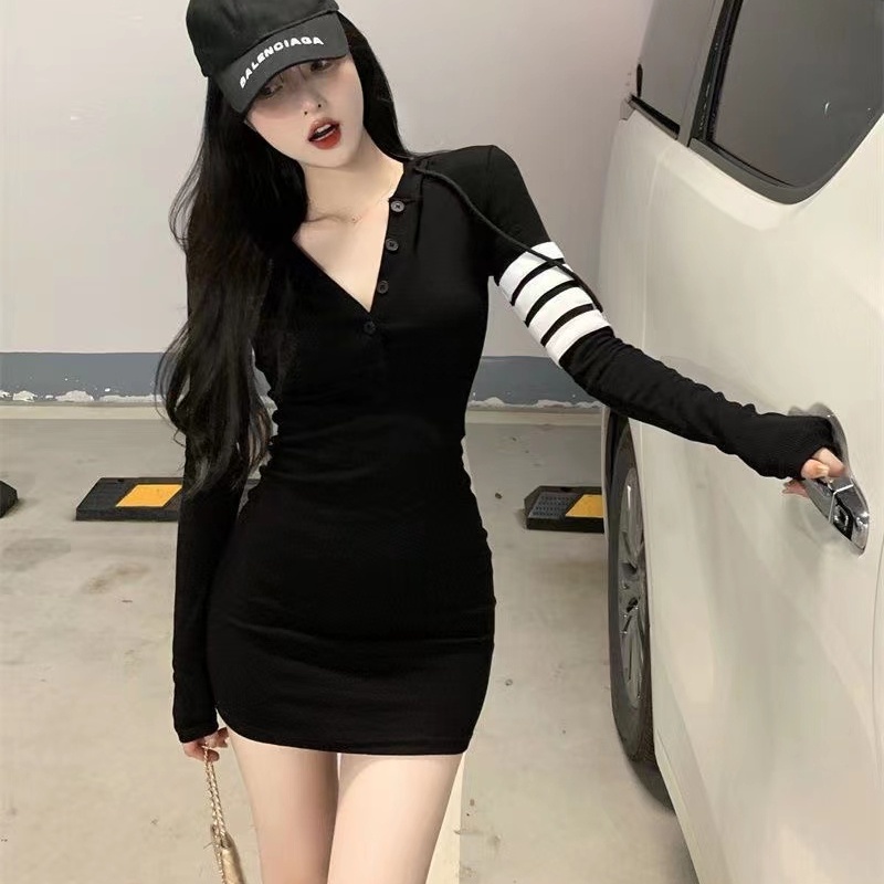 Đầm Tay Dài Ôm Eo Thời Trang Mùa Thu Hàn Quốc Mới Dành Cho Nữ