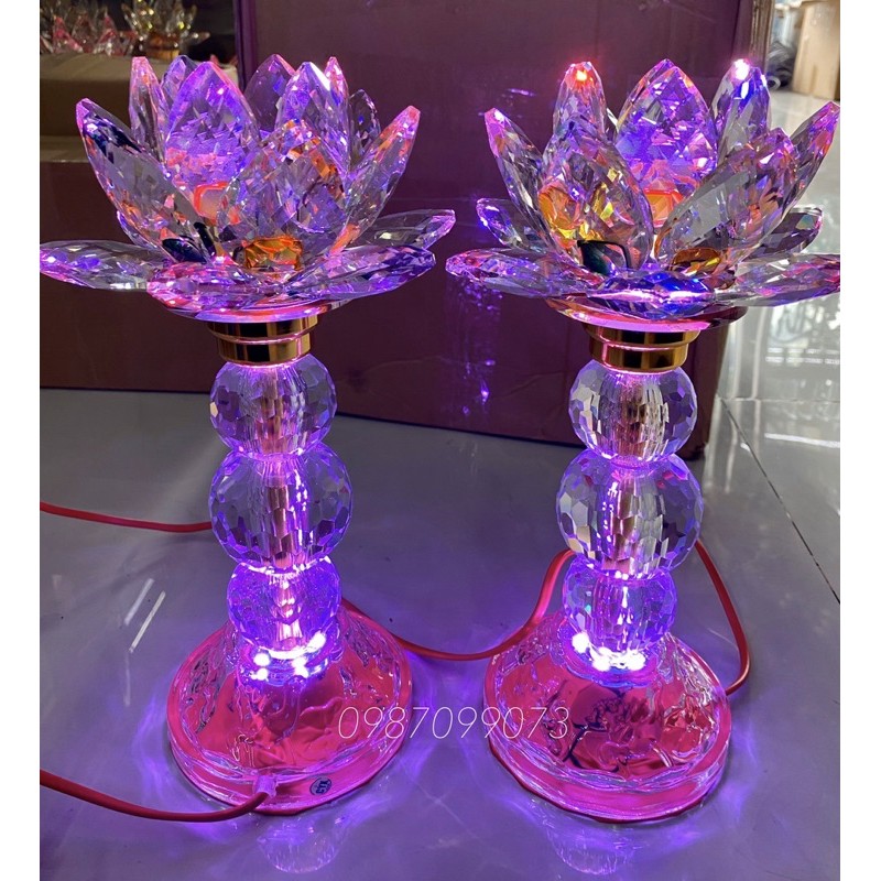Cặp đèn thờ pha lê hoa sen cao cấp - 2 kích thước - đèn trang trí bàn thờ
