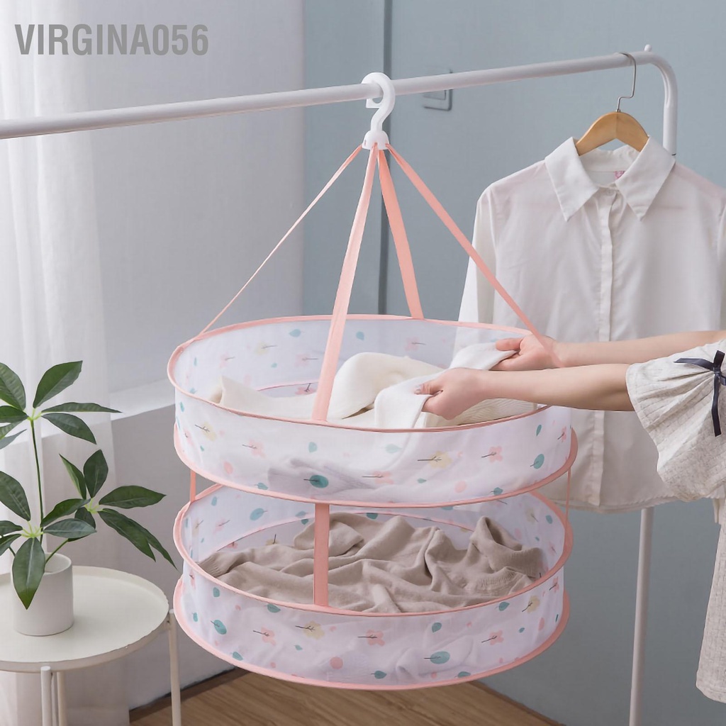 Virgina056 Rổ máy sấy treo hai lớp có thể gập lại Lưới quần áo trong nhà đa chức năng với tường