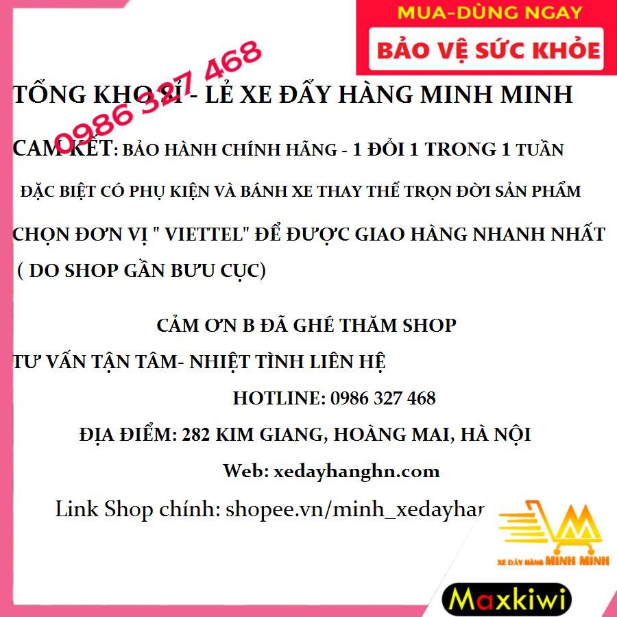 [BH 12th - Clip thật] Xe Đẩy Hàng 150kg, Xe Đẩy Hàng 4 Bánh Maxkiwi- Sàn Thép, Tải Trọng 150kg, Tay Đẩy Gập Gọn