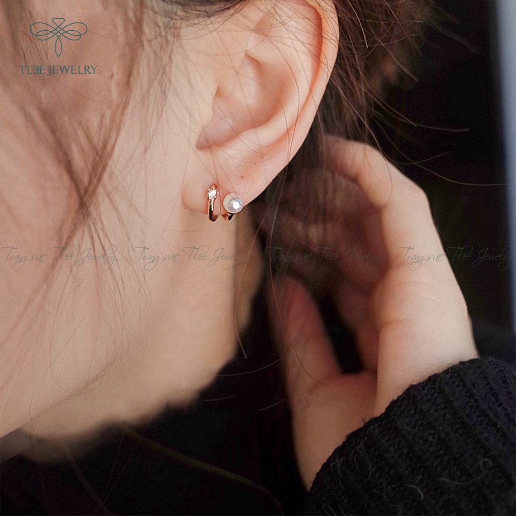 Khuyên tai bạc nữ TLEE Noemy đính trai nữ tính NCJ B0179