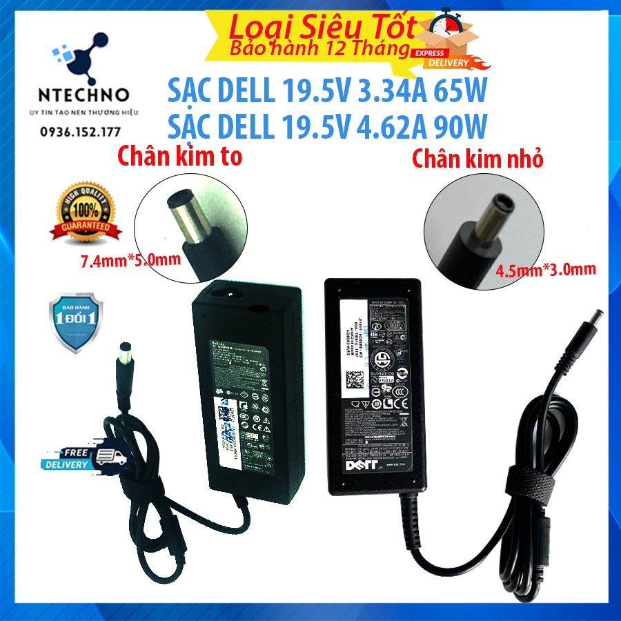 Sạc Zin laptop Dell 19.5V 4.62A 90W/ 19.5V 3.34A 65W Chân kim to/ Chân kim nhỏ chính hãng -Tặng kèm dây sạc -BH 12 Tháng