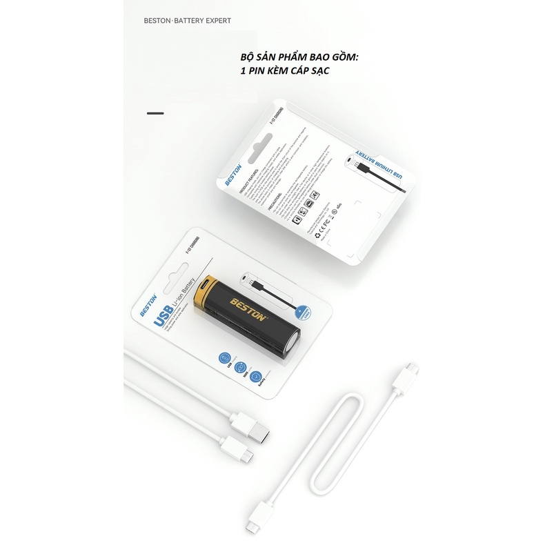 Pin sạc 2 chiều 21770 Beston 5000mAh dòng xả lớn dùng cho đèn pin LED công suất cao, pin dự phòng, xe điện