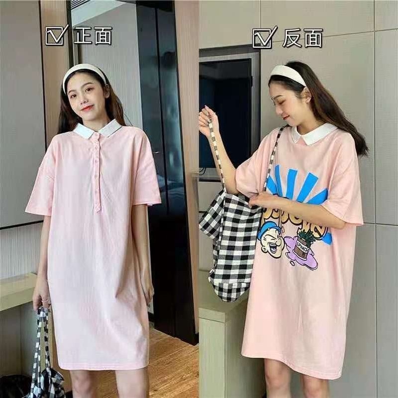 Đầm Thun Ngắn Tay Form Rộng Phong Cách Hàn Quốc Dành Cho Nữ